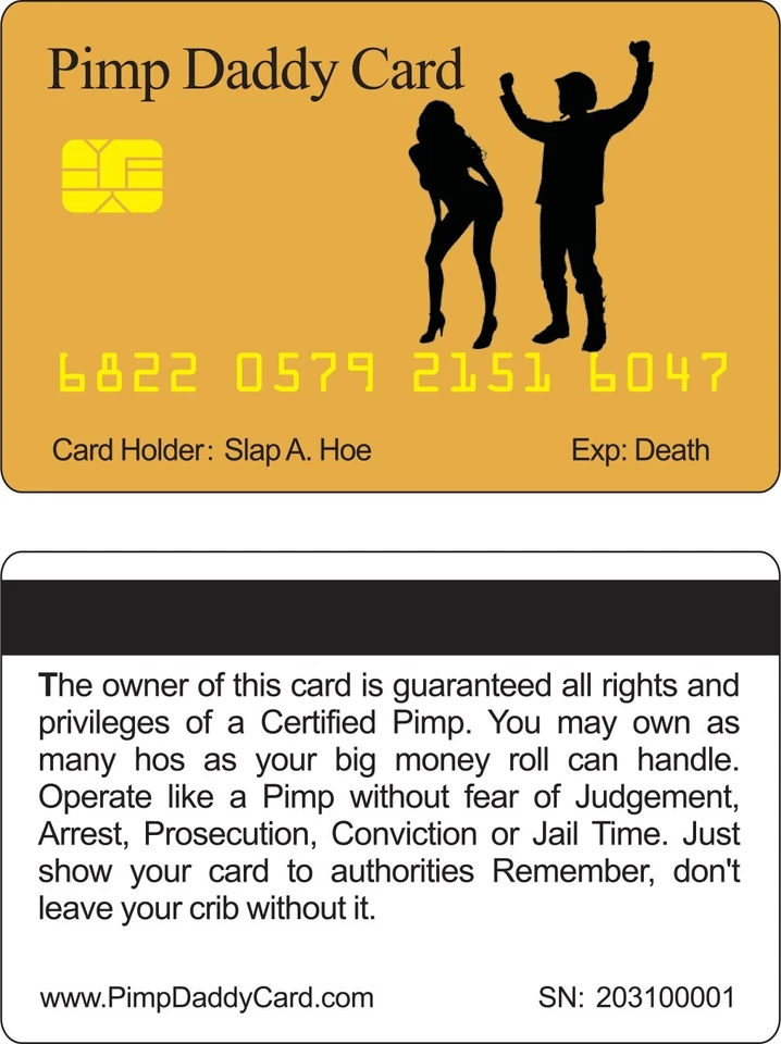 Tarjetas bancarias falsas divertidas Aromabug, paquete de 4: tarjeta oficial de pimp daddy (Envío gratuito) Foto 4 de 4