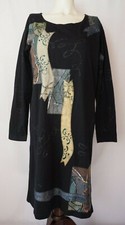 Vintage 90's V.C. Torias Wearable Art Cotton Dress Hand Painted Black Size S/M