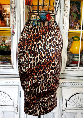 Vintage Betsey Johnson Y2K Leopard Print Pencil Stretch Silk Dress Skirt S 2 - Picture 4 of 9