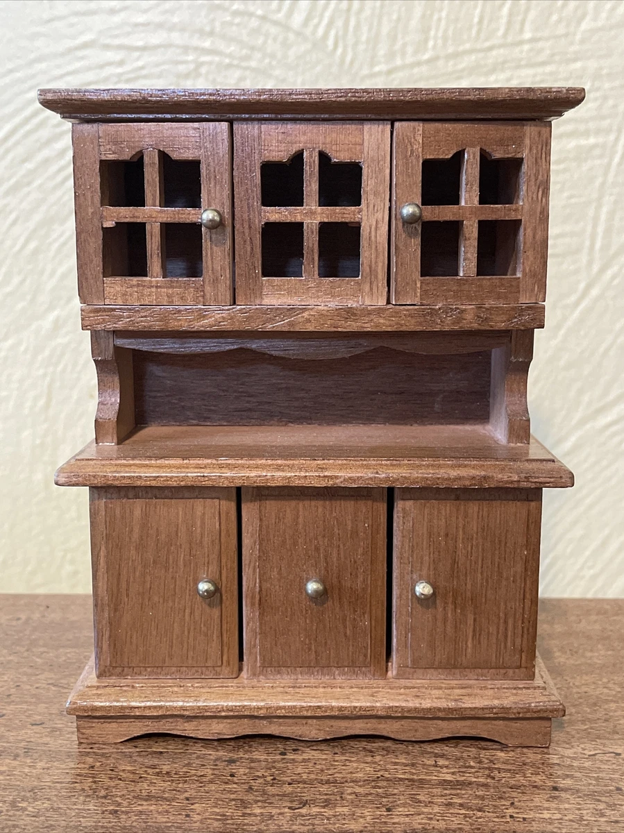 Vintage Dollhouse Miniature Wood China Cabinet Cupboard Toy 5