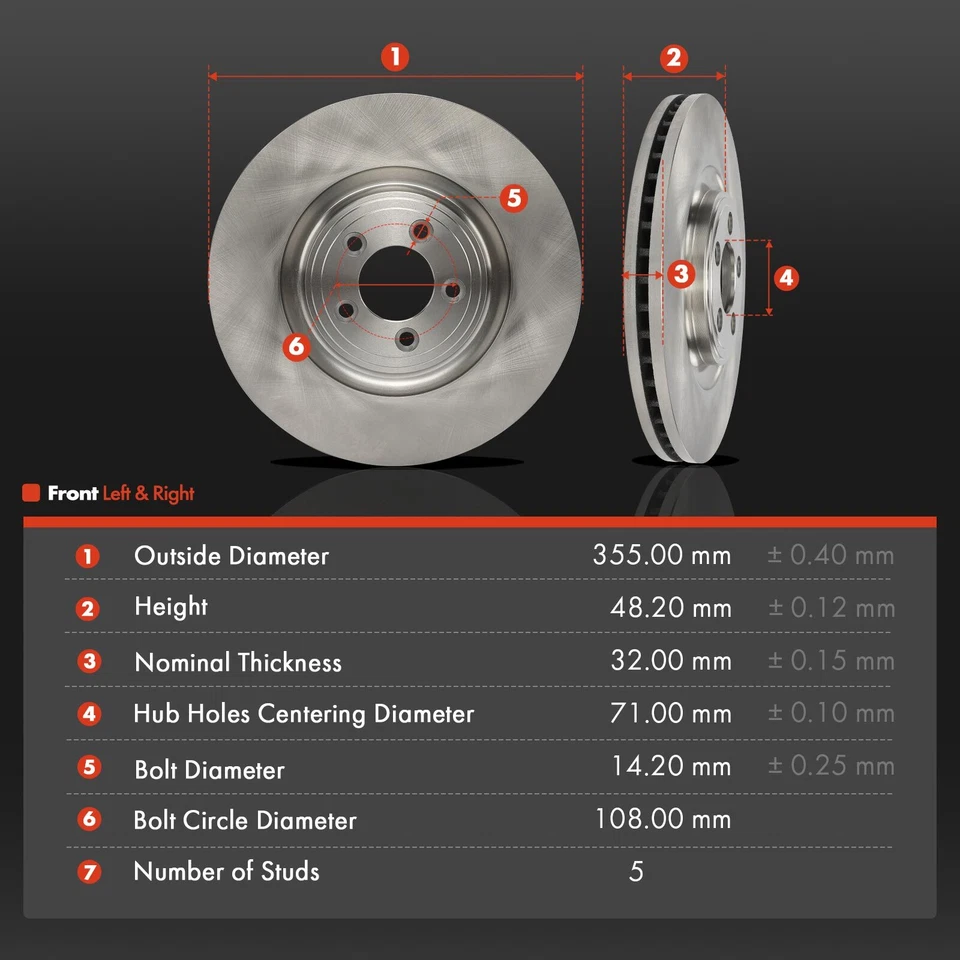 2x Front Disc Brake Rotors for Jaguar XF 2009-2016 Super V8 XJ XJR XK XKR S-Type - Image 4 of 4