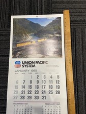 VINTAGE UNION PACIFIC RAILROAD CALENDAR ~ COMPLETE 12 MONTH 23" X 12 1/2 ~ 1985