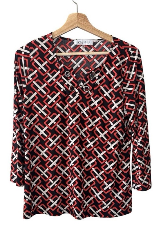 Kasper 3/4 sleeves red and black blouse Size Medium