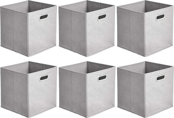 Amazon Basics – AufbewahrungswüRfel Aus Stoff, Faltbar, Mit Ovalen ÖSen, 6Er-Pac-image
