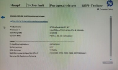 HP EliteDesk 800 G3 SFF, Intel Core i5, 3,2 GHz, 8GB RAM, Win10/Win11 Pro, DVDRW