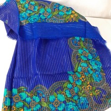 Vintage Traditional Russian Scarf 35" x 35" Royal Blue Floral