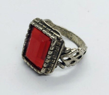 Vintage African Moroccan Hand Made Metal Ring Silver Color Size 10.5 Red Stone