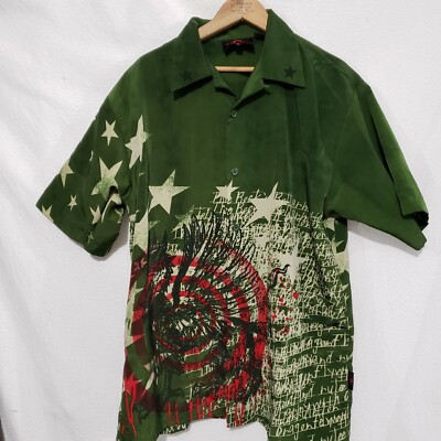 D TM. Clothing Patriotic Green Stars Eagle Shirt Short Sleeve  M