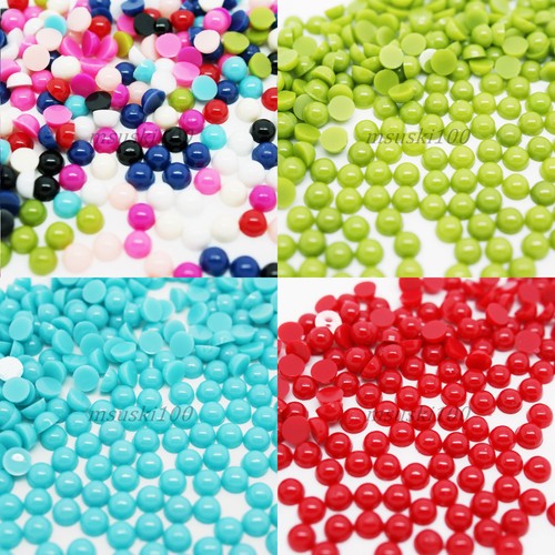 HALF PEARLS ROUND FLAT BACK ACRYLIC GEMS NAIL ART CRAFTS 3D DECORATION NEW  - Picture 1 of 12