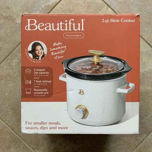 Beautiful By Drew Barrymore 2 Qt Slow Cooker- White Icing NEW in Box Drew