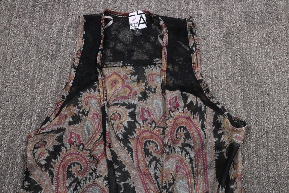 Cárdigan Living Doll Vintage Encaje Espalda Asimétrico de Gasa Hecho en EE. UU. Para Mujer L Foto 3 de 4