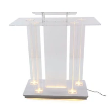 Lighted Clear Acrylic Led Podium Pulpit Wood Lectern Churches Synagogue Temple