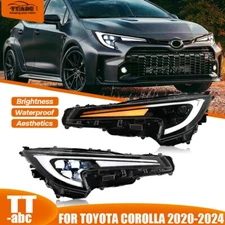 Pair LED Tube Halo Projector Sequential Headlights For 2020-2024 Toyota Corolla