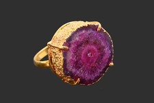 18K Gold Plated Pink Solar Quartz Druzy Adjustable Ring Overlay Jewelry Sp-191