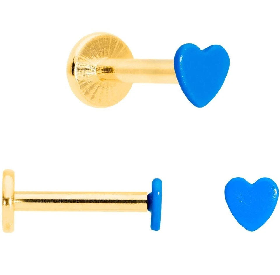 Juego de 3 labret corazón estrella brillante azul tono dorado calibre 16 5/16 Foto 4 de 4