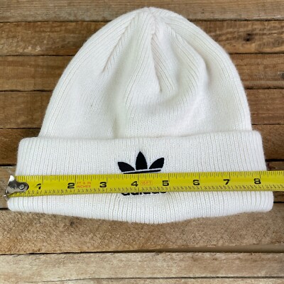 Adidas White Cream Trefoil Knit Beanie Winter Hat Black  display picture 2
