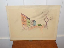 Vintage Original Illustration by Roger Duvoisin Green Truck Heading Home Unsigne
