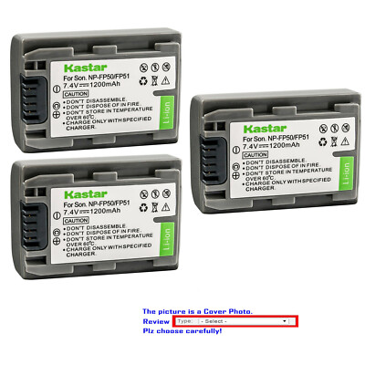 Kastar Replacement Battery Pack for Sony NP-FP50 BC-TRP/TRH/TRV BC-VH1 AC-VQH10