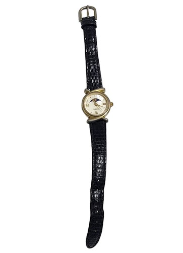 Vintage Relic Moon Phase Watch Women 26mm Gold Tone Black Leather Band UNTESTED - Picture 5 of 6