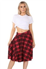 Womens Short Skater Skirt Plain Knee Length Ladies High Waist Flared Midi Skirts