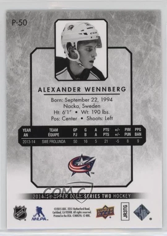 2014-15 Upper Deck Portraits Alexander Wennberg #P-50 Rookie RC - Image 2 of 2