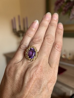 Amethyst Ring, 585er Gold / 14 K, Gelbgold, echter Amethyst, Größe 52, 5,96 Gr