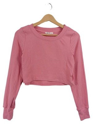 Cupshe Damen Pullover Langarmshirt Rosa Gr. 34 XS Rippstrick Cropped Casual