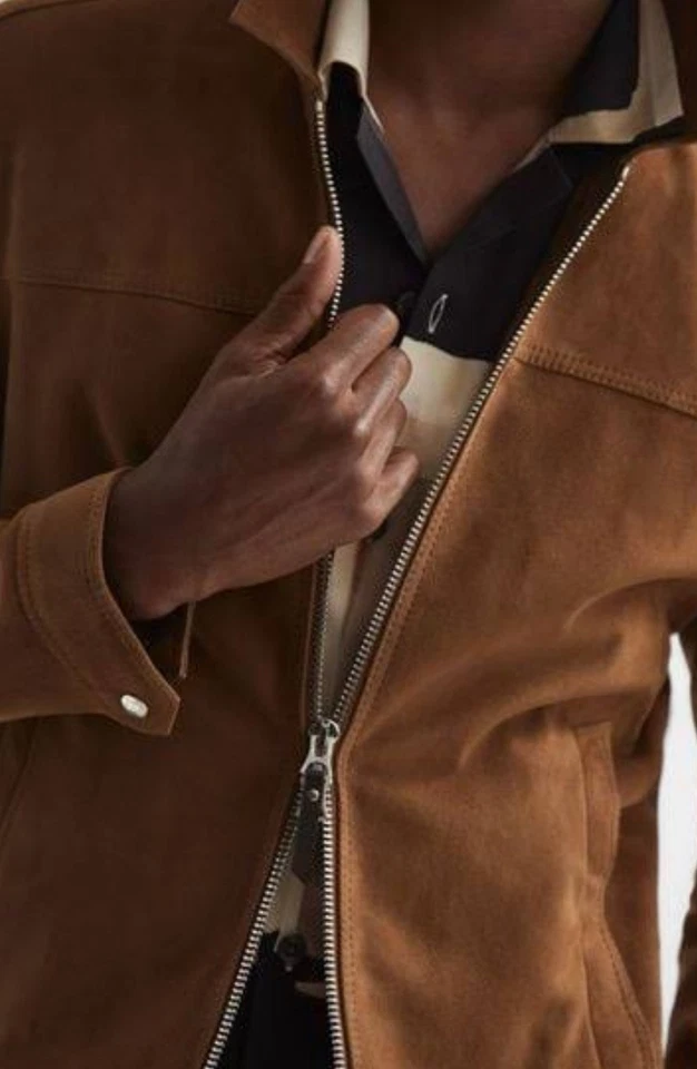 BNWT Reiss ‘Riley’ Suede Zip-Through Jacket in Tobacco Size X Small RRP £378 - Image 2 of 4