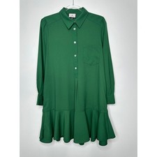 Tuckernuck Callahan Shirt Dress Womens Size L Green Crepe Ruffle Hem Long Sleeve