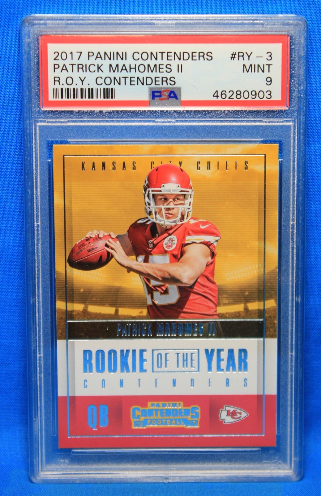 2017 PANINI CONTENDERS # RY-3 Patrick Mahomes II PSA 9 MINT # 46280903 R.O.Y.