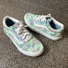 Vans Off The Wall Kids Girl 2 Green Multicolor Floral Lace Up Low Canvas Sneaker