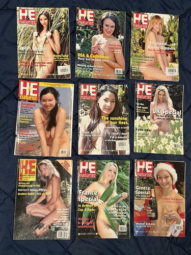 9 H&E Naturist Nudist Healthy Lifestyle & News International Magazines Lot #3