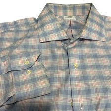 Brooks Brothers Shirt Men's 17 6-7 Regular Fit Non-Iron Blue L/S Plaid EUC