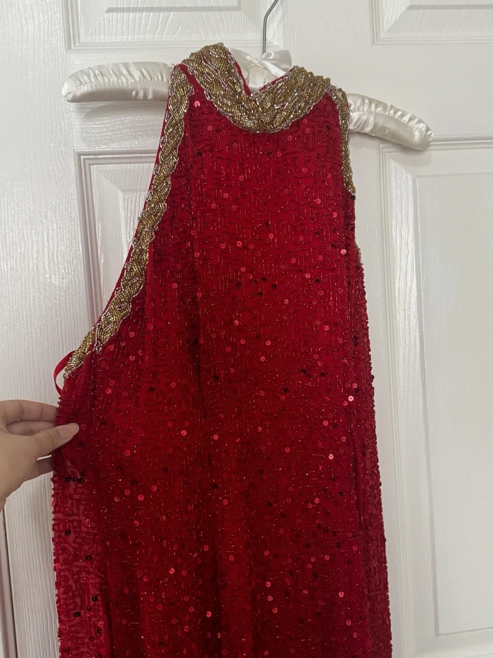 Vintage Black Tie By Oleg Cassini 100% Silk Gown Dress, Size 12, Stunning Red - Image 3 of 4