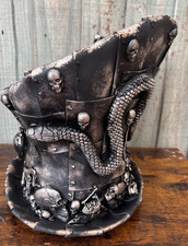 Cappello alto effetto metallo argento steampunk gotico testa 57 cm (55) SNAKES teschi