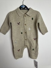 George Baby Beige Knitted Romper 0-3 Months Woodland Fox All In One NWT