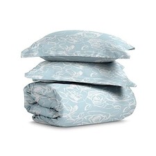 100 Cotton Simply Floral Print Twin Duvet Cover Set 400TC Blue Long Staple