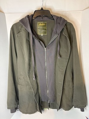 Machine Clothing Company Tan Utility Jacket Sz Lg W/ Built In Hoodie