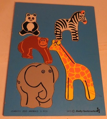 Vinteage Zoo Animals JUDY INSTRUCTO Wooden Puzzle Zebra Bear Giraffe Monkey 1975