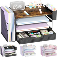 Wood Desk Organizers and Accessories with File Holder 4-Tier & Workspace Drawer