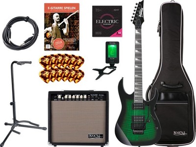 Ibanez GRG320FA-TEB RG Gio E-Gitarre Tuner Amp Stand Schule Saiten Plektren Set