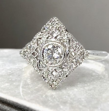 Art Deco Style Ring 18ct White Gold Real Diamonds  3.58grams Size N