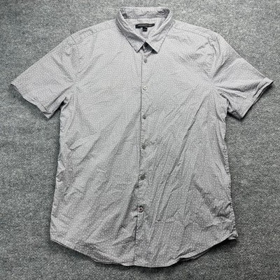 John Varvatos USA Mens Grey Micro Print Short Sleeve Button Down Shirt Large L