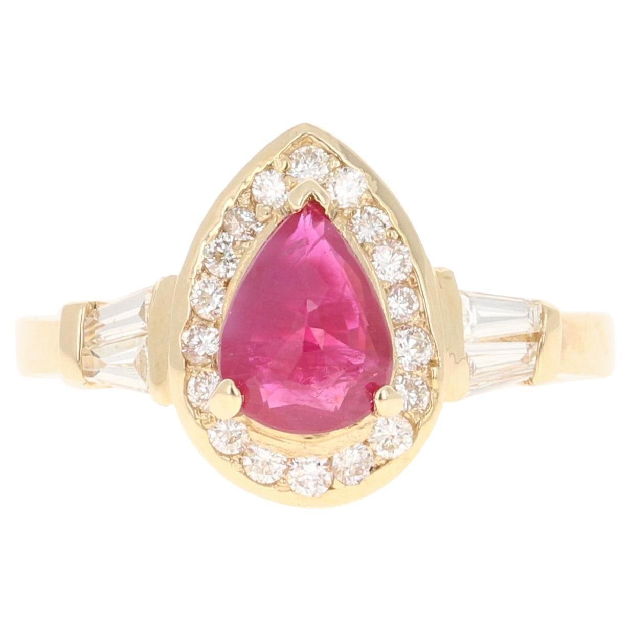1.46 Carat Natural Ruby Diamond 14 Karat Yellow Gold Ring