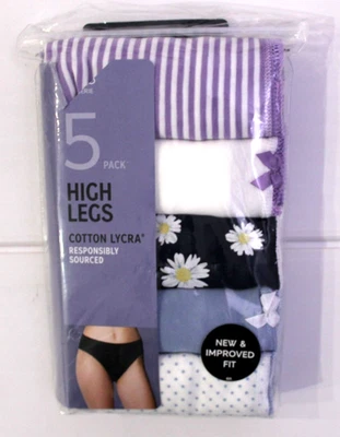 Ex M & S Ladies 5 Pack Cotton Lycra High Legs Briefs Knickers ~ Sizes 8 to 20 ~ - Image 1 of 4
