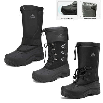Men Waterproof Snow Boots Fur Lined Insulated Warm Winter Mid-Calf Boots