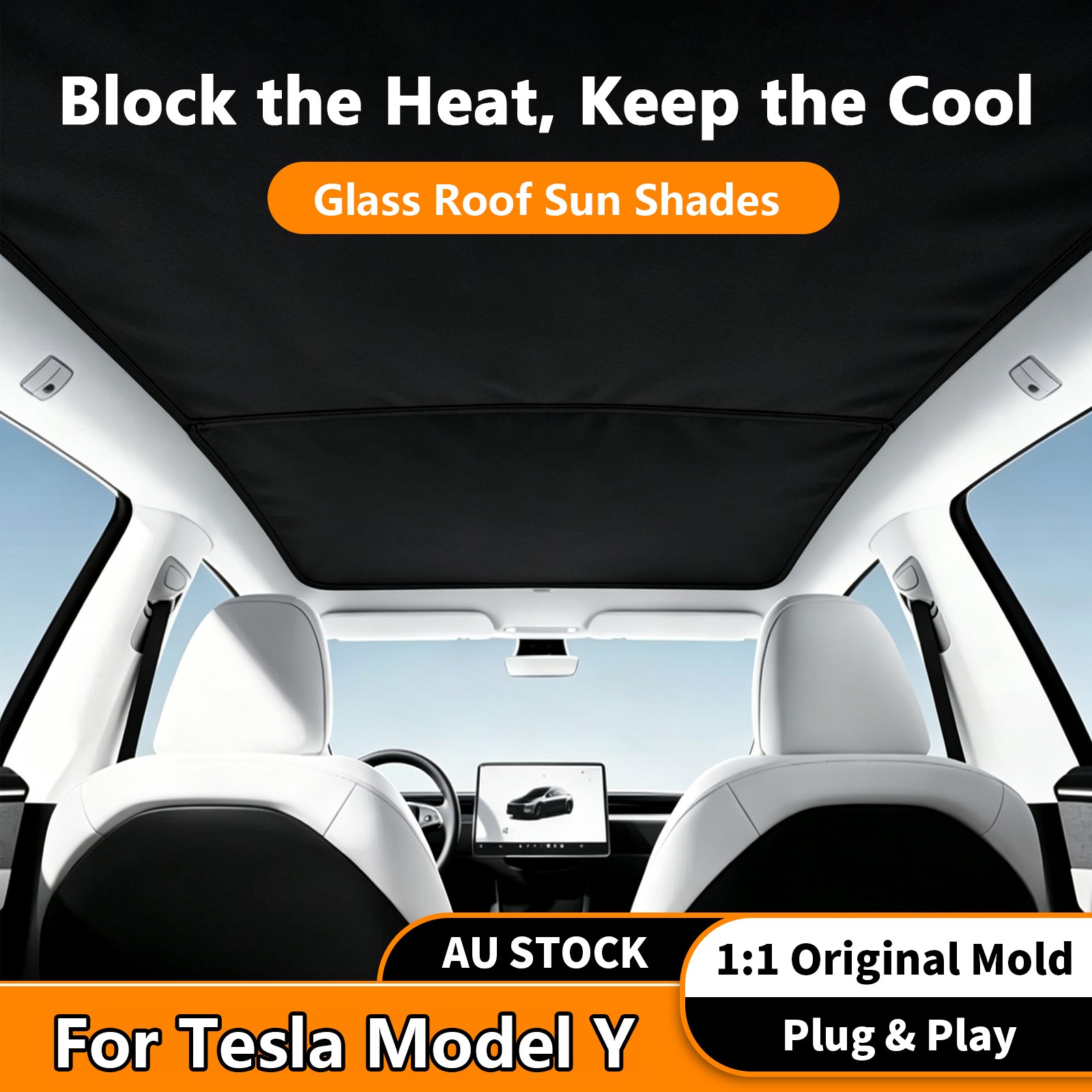 Tesla Model Y 2in1 Glass Roof Sun Shades UV Protection Sunroof Top Window Blind