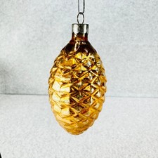 Vtg Gold Pinecone Figural Blown Glass Pre WWII US of A Christmas Ornament 3"
