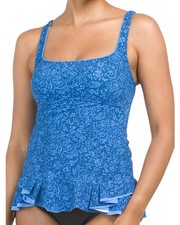 PROFILE BY GOTTEX Mehndi Square Neck Skirted Tankini Top Swimsuit D-Cup 34D NEW