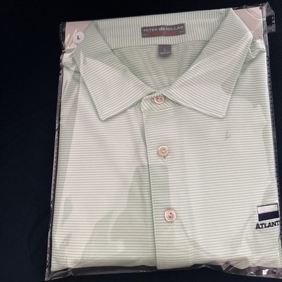 Men s Peter Millar Atlantic Green And White Stripe Polo Shirt #4087
